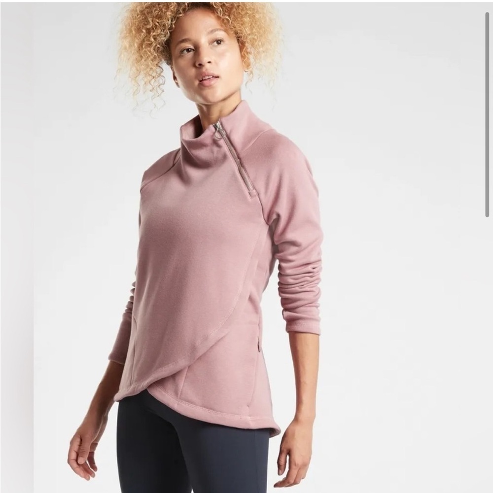 Athleta Pink Cozy Karma Asylum Pullover Asymmetrical Sweatshirt Fleece Lined Med